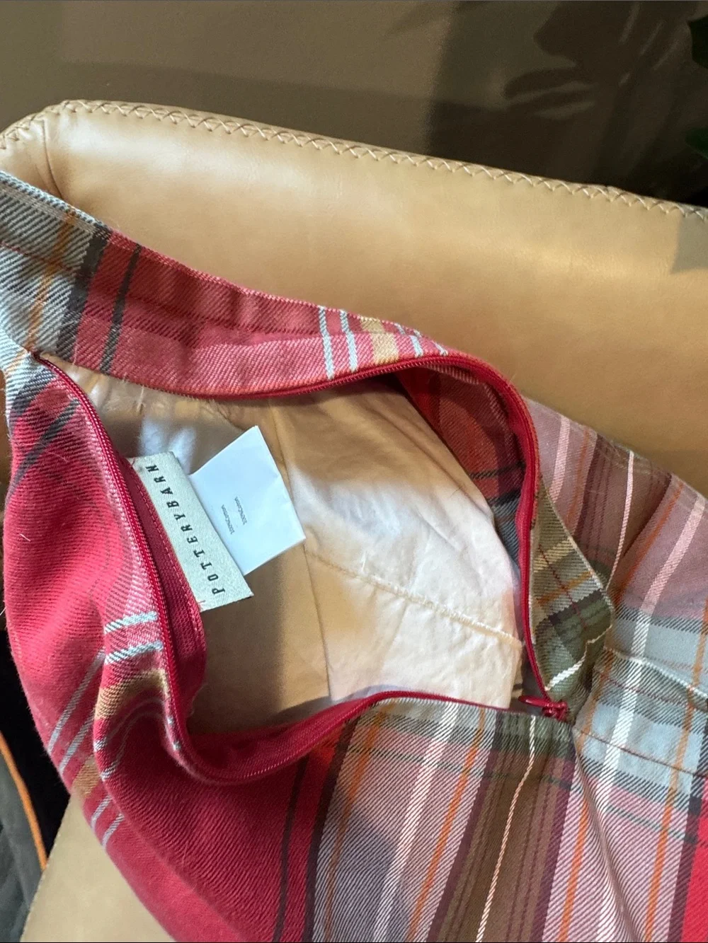 Pottery Barn Red Plaid Decorative Throw Pillow